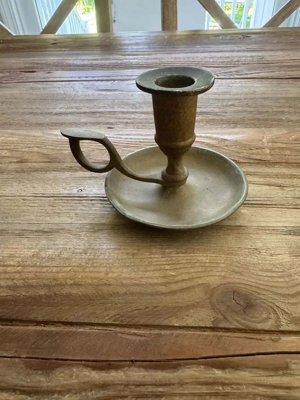 Vintage Brass Chamber Candlestick Holder Finger Loop Drip Tray